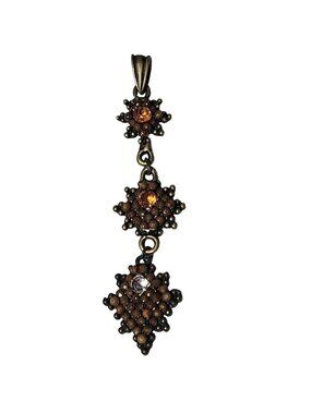Vintage Bronze Pendant Amber Clear Rhinestones Floral Design Fashion Jewelry DIY